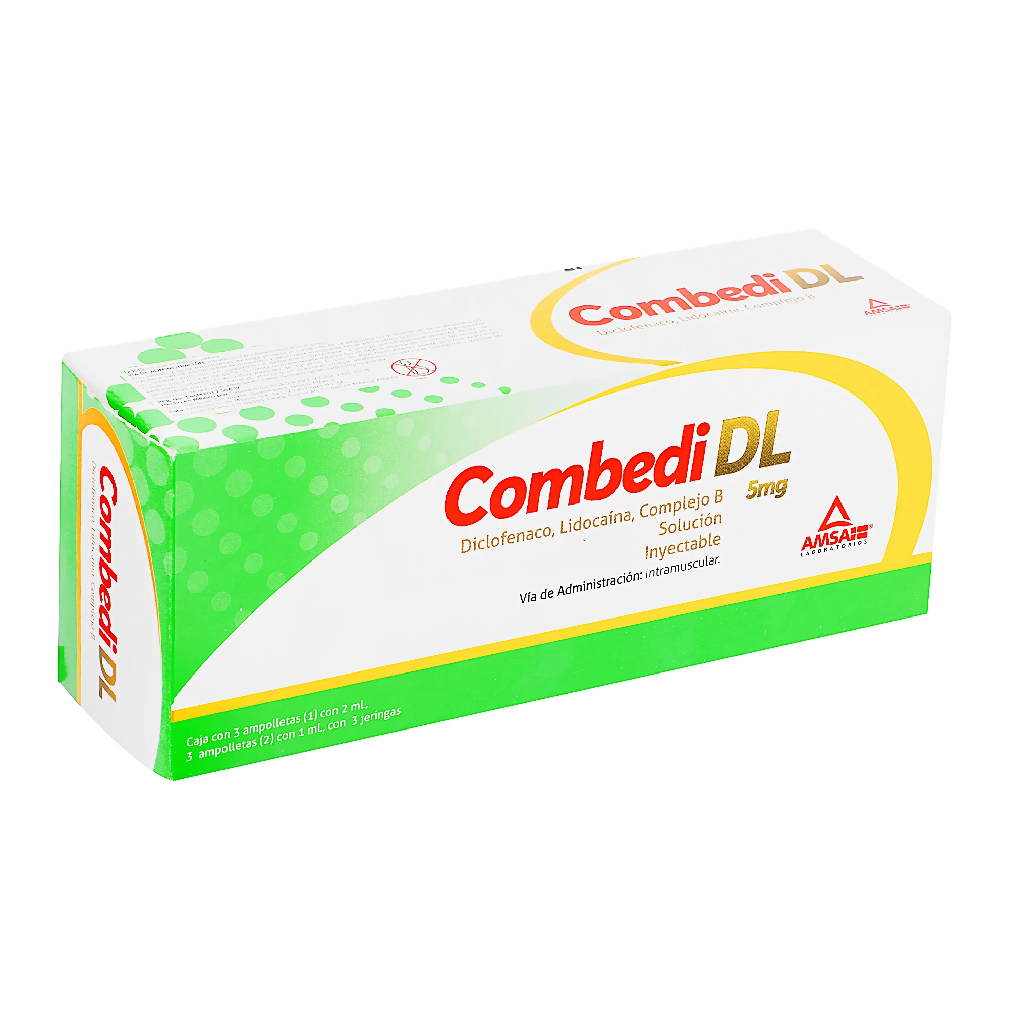 Combedi Dl (Diclofenaco/Lidocaina/Complejo B) 5 Mg Con 3 Ampolletas - Imagen 3